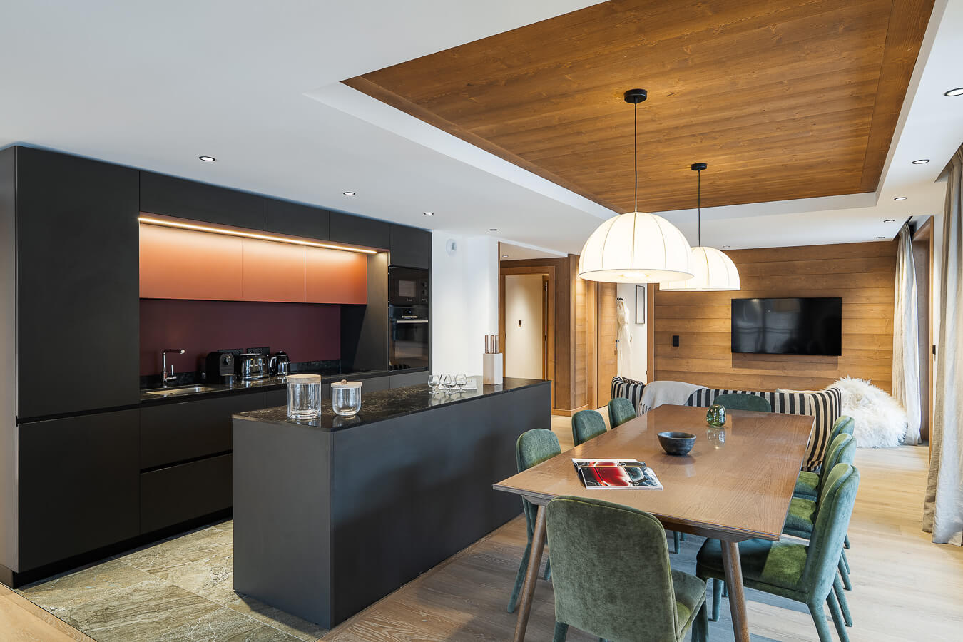 Steamboat Courchevel - sleek kitchen with large dining table