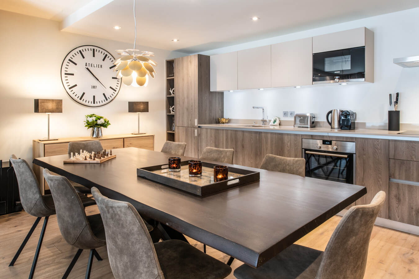 Sundance Courchevel - large dining table in open plan kitchen