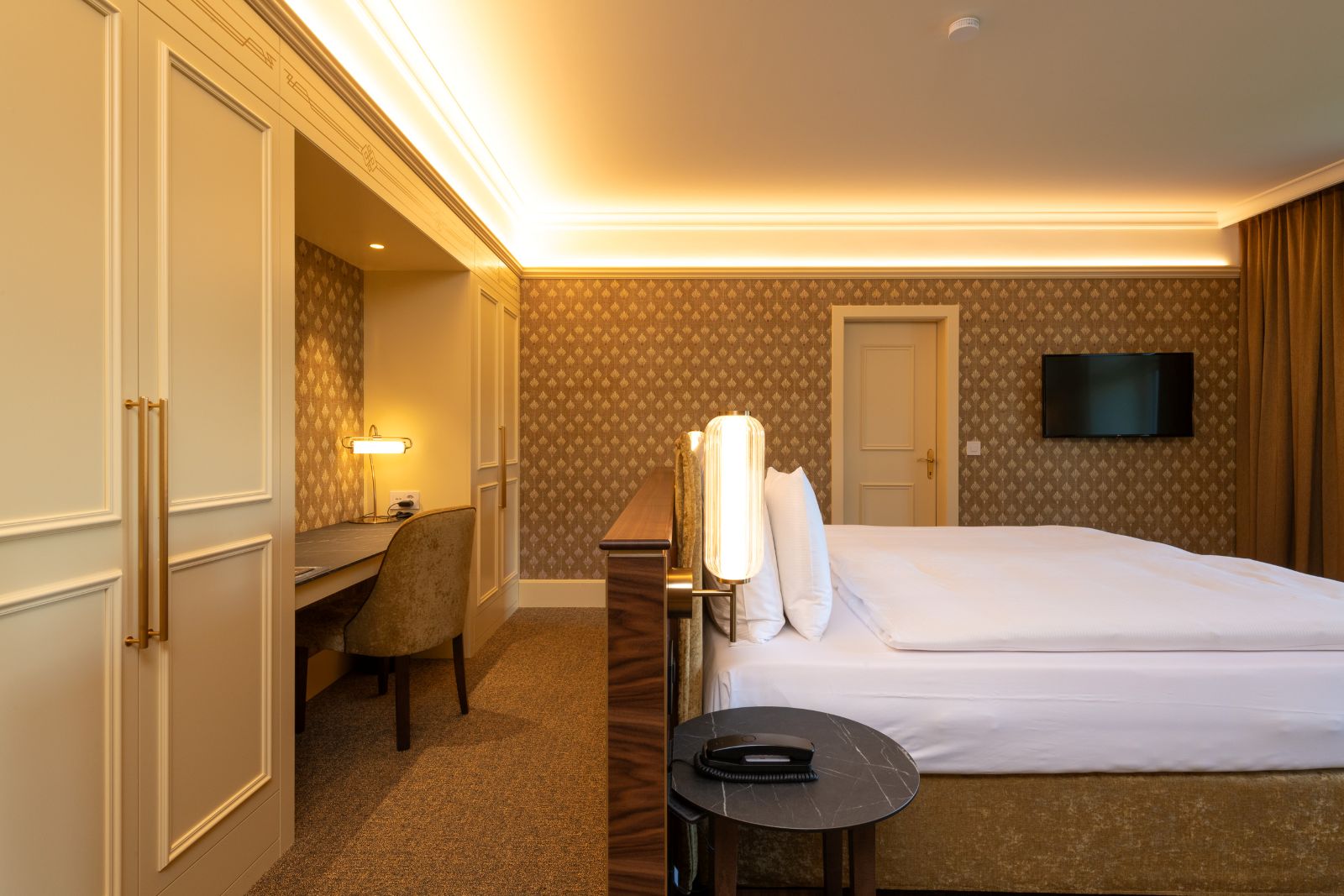 Hotel Cresta Palace, St Moritz - double room with desk and large wardrobe