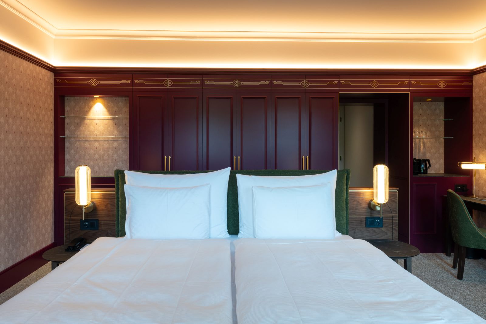 Hotel Cresta Palace, St Moritz - double room with desk and engraved wardrobes