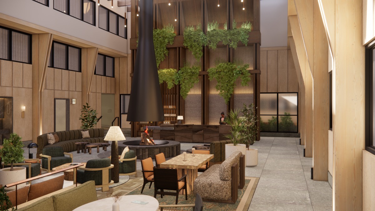 Forest Park Hotel - lobby with seating and fireplace