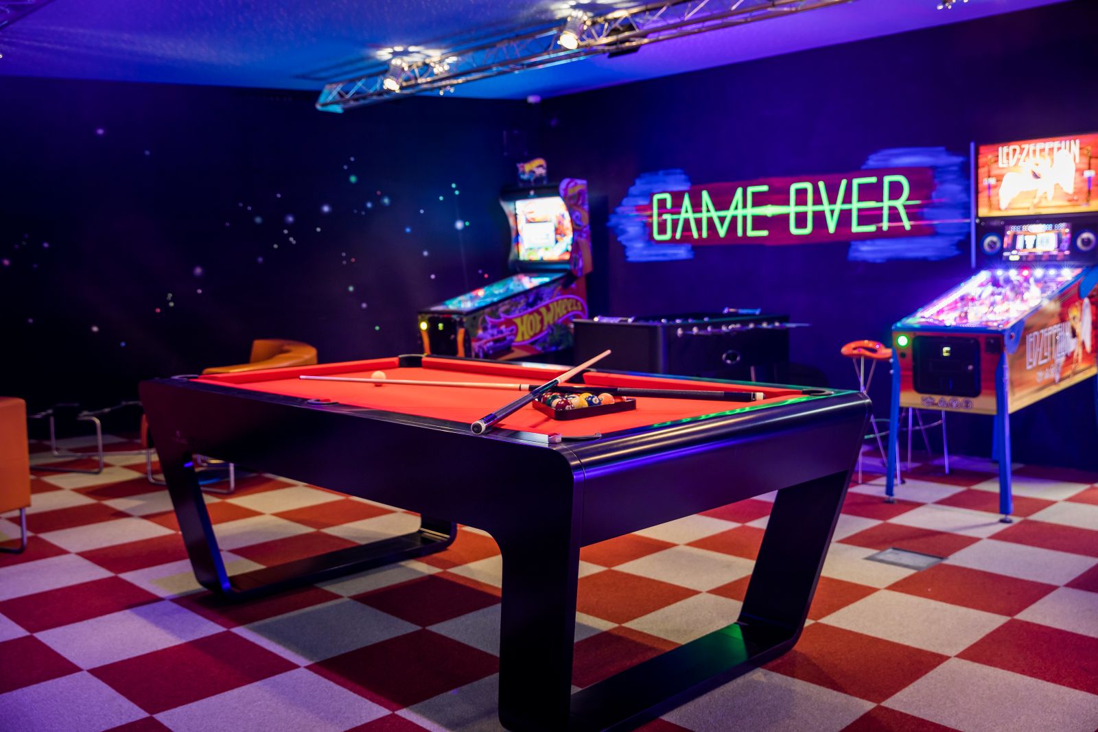 Raffl’s Tyrol Hotel, St Anton - games room with pool table and arcade games