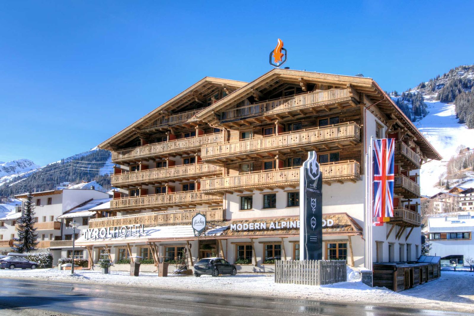 Raffl’s Tyrol Hotel, St Anton - hotel exterior in traditional chalet style