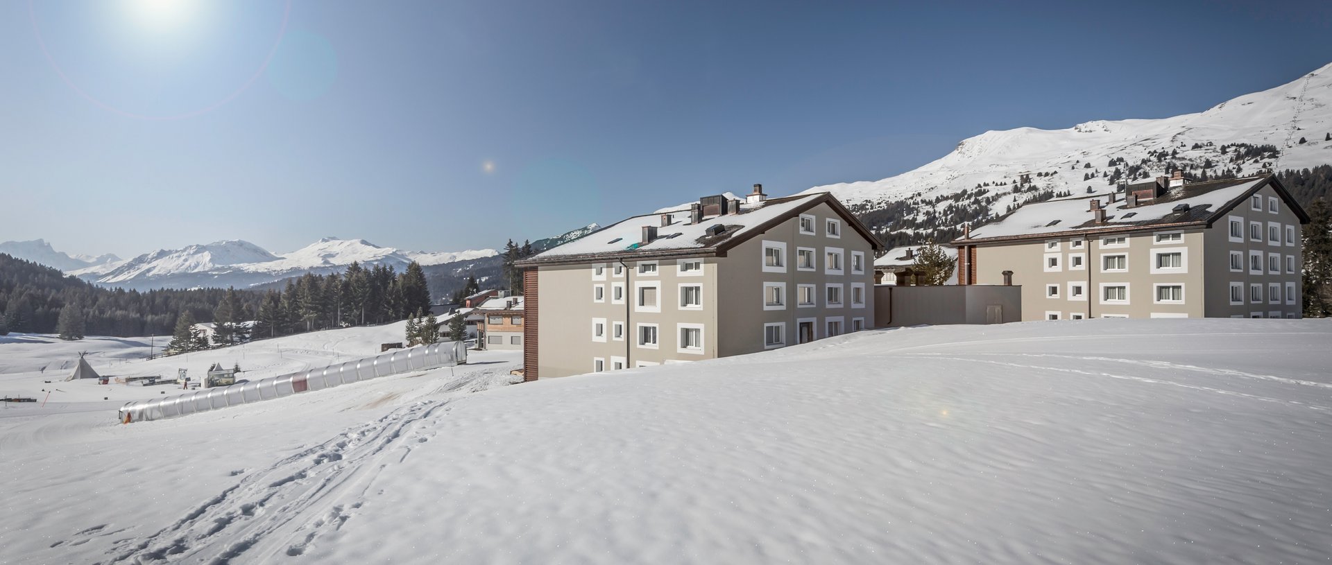 Valbella Resort Lenzerheide - resort exterior on a sunny day